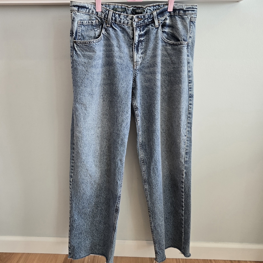 WILD FABLE High Rise Wide Leg Denim Jeans Dark Wash Raw Hem Size 14